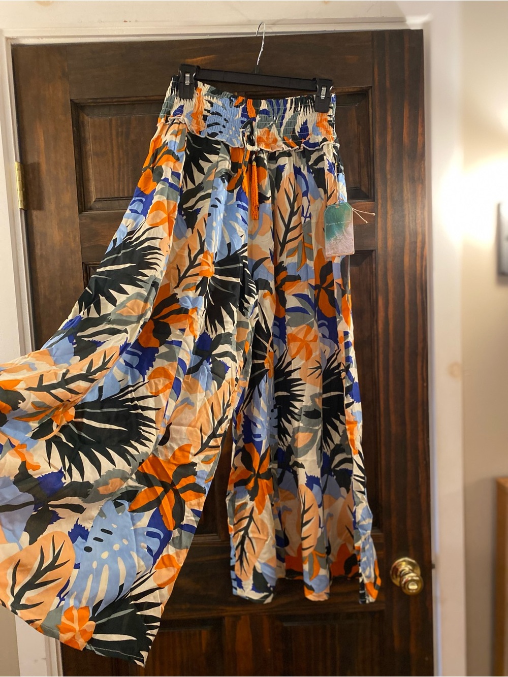 Printed Wide-Leg Tropical wide leg pants - Blue, Orange & Black